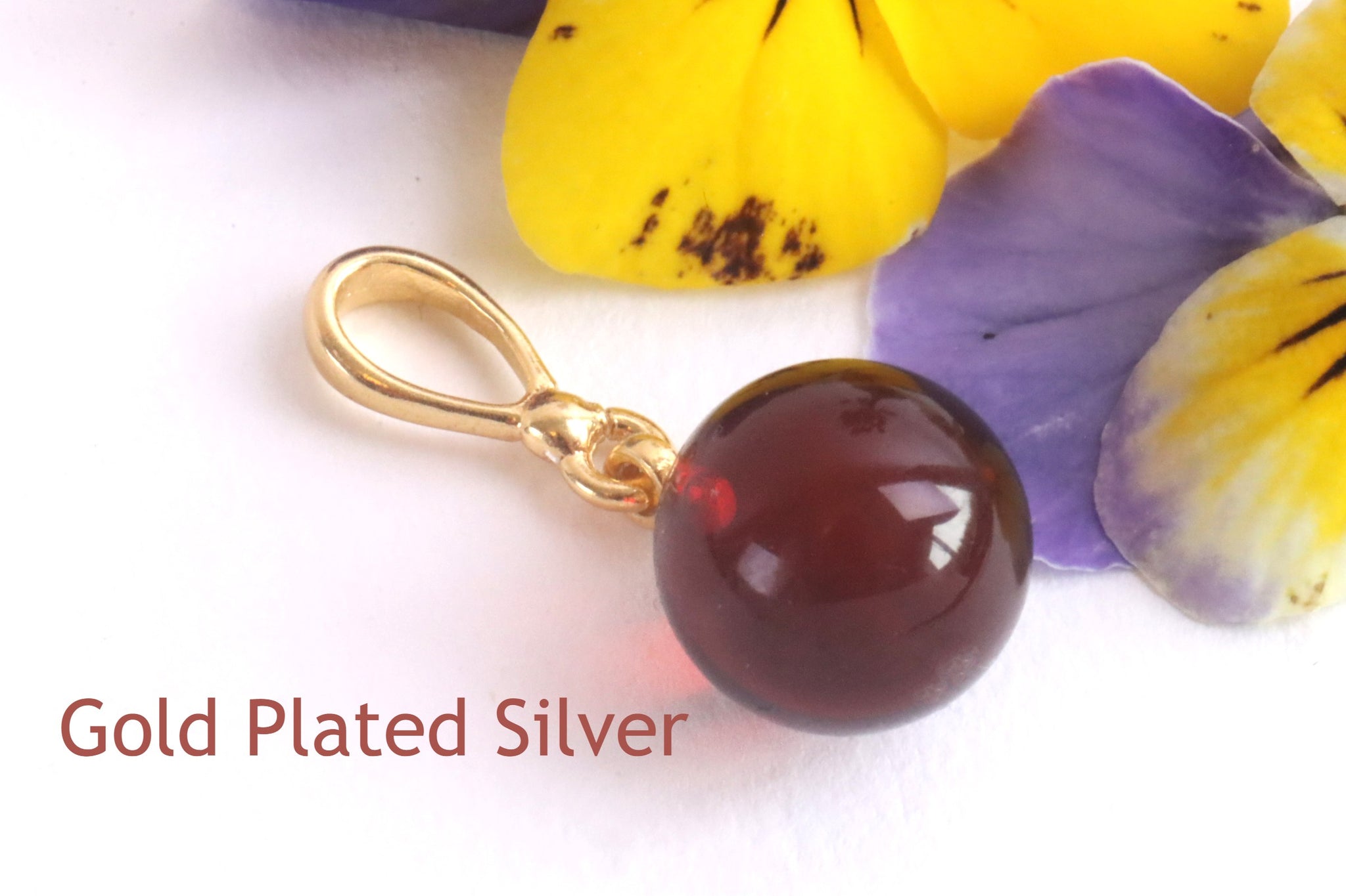 925 Gold Plated Silver Amber Gemstone Pendant