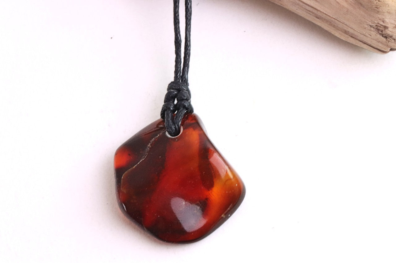 Natural Red Cherry Baltic Amber Amulet | Eco Jewelry