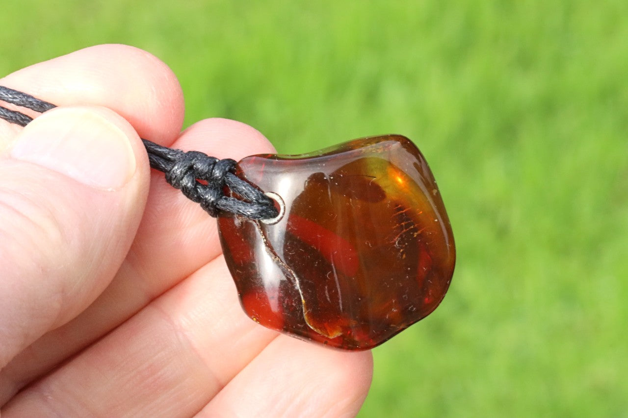Natural Red Cherry Baltic Amber Amulet | Eco Jewelry