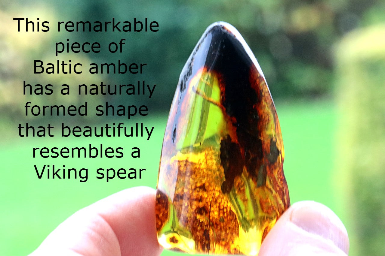 Viking Spear Shaped Baltic Amber – Natural Amber Gem Inspired by Odin’s Gungnir