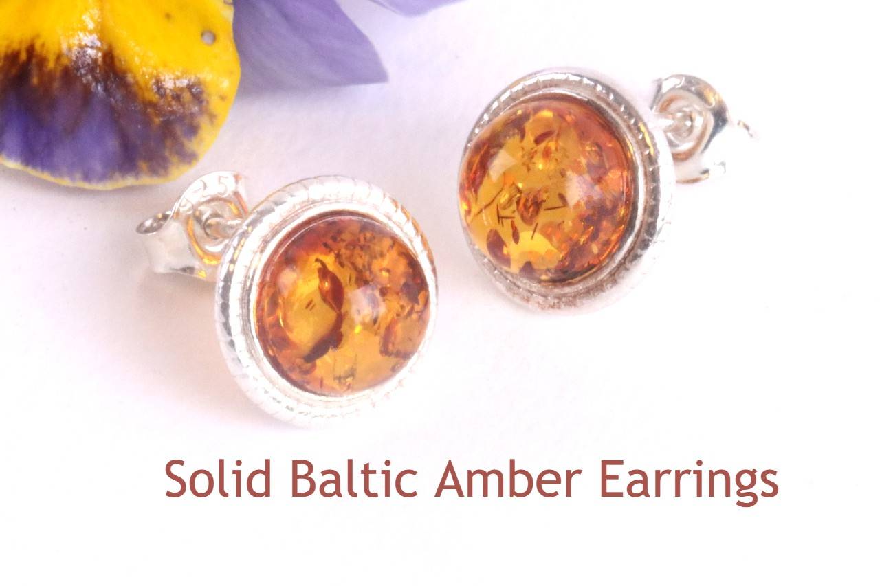 Honey Amber Circle Stud Earrings