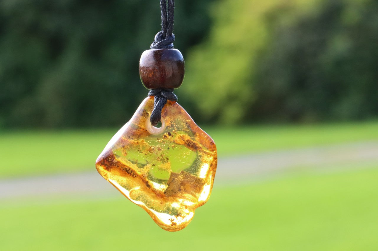 Unique Baltic Amber Amulet with Wooden Bead