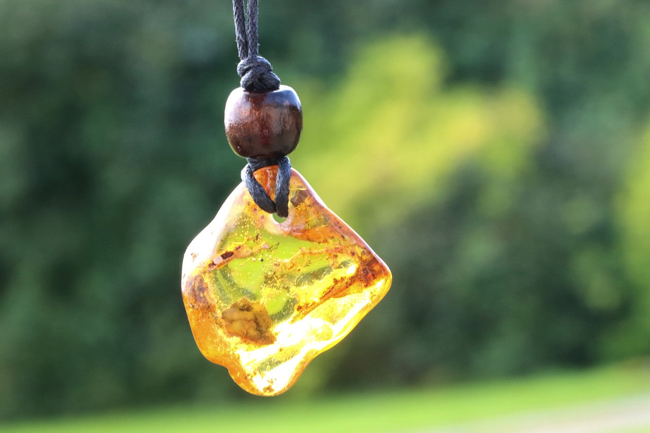 Unique Baltic Amber Amulet with Wooden Bead