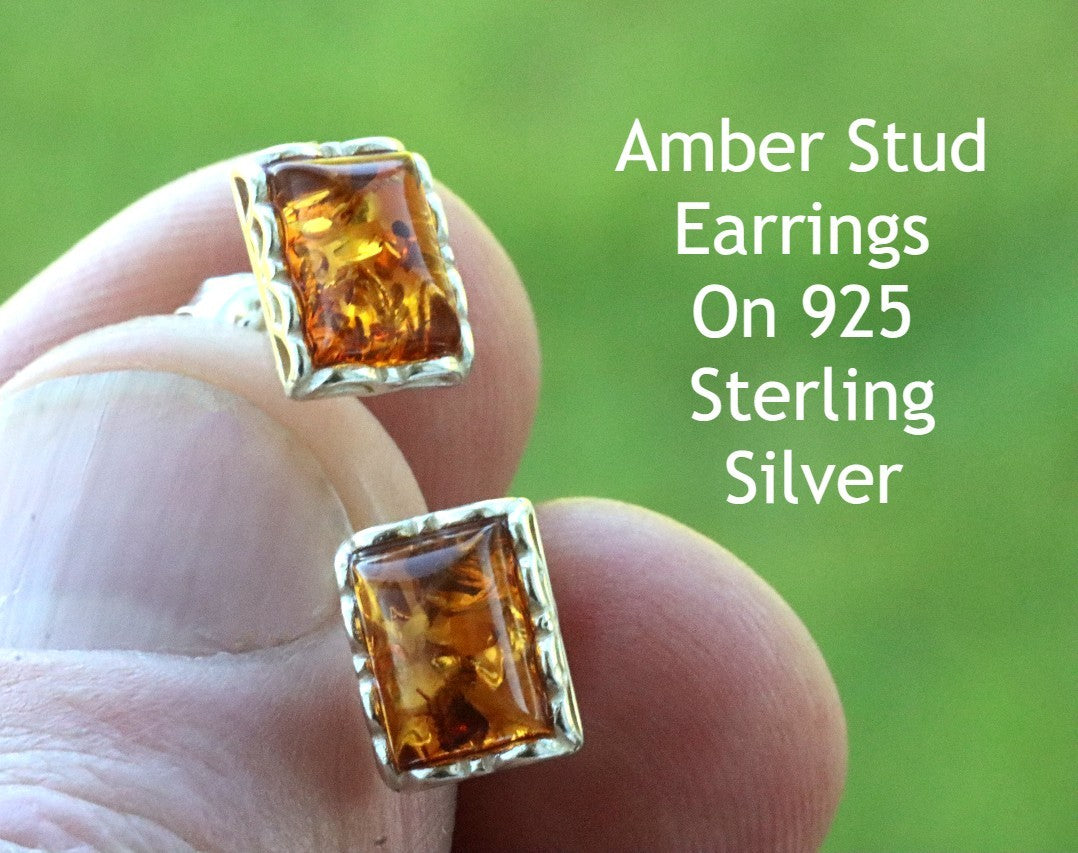 Honey Amber Silver Stud Earrings