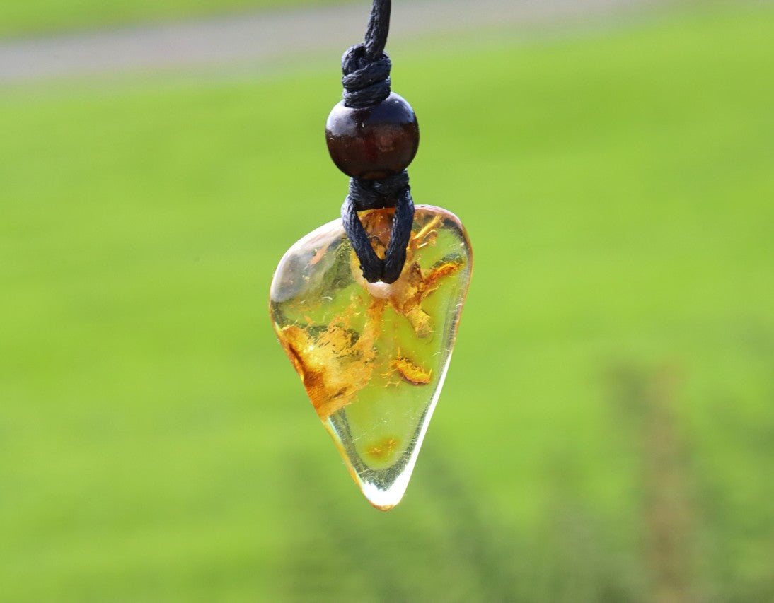 Unique Baltic Amber Amulet with Wooden Bead