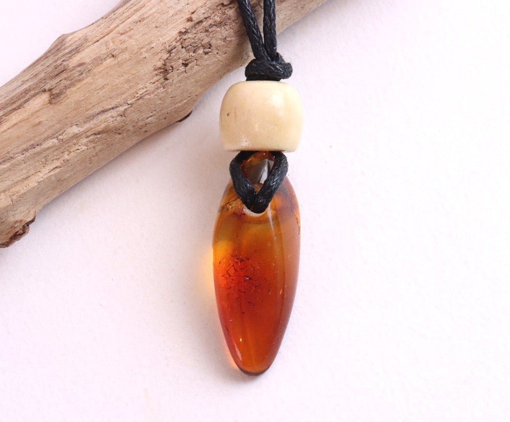 Unique Baltic Amber Amulet with Wooden Bead