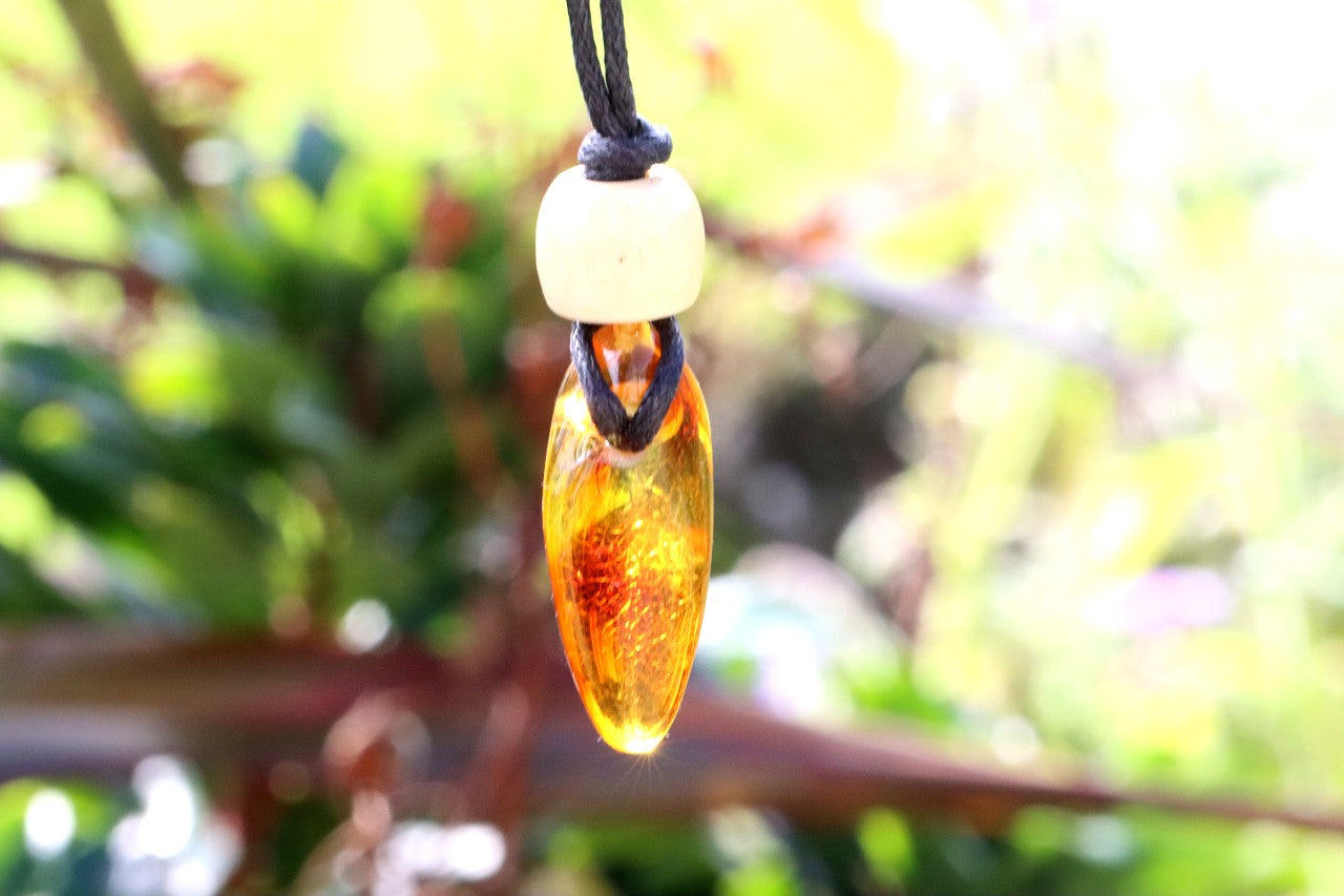 Unique Baltic Amber Amulet with Wooden Bead
