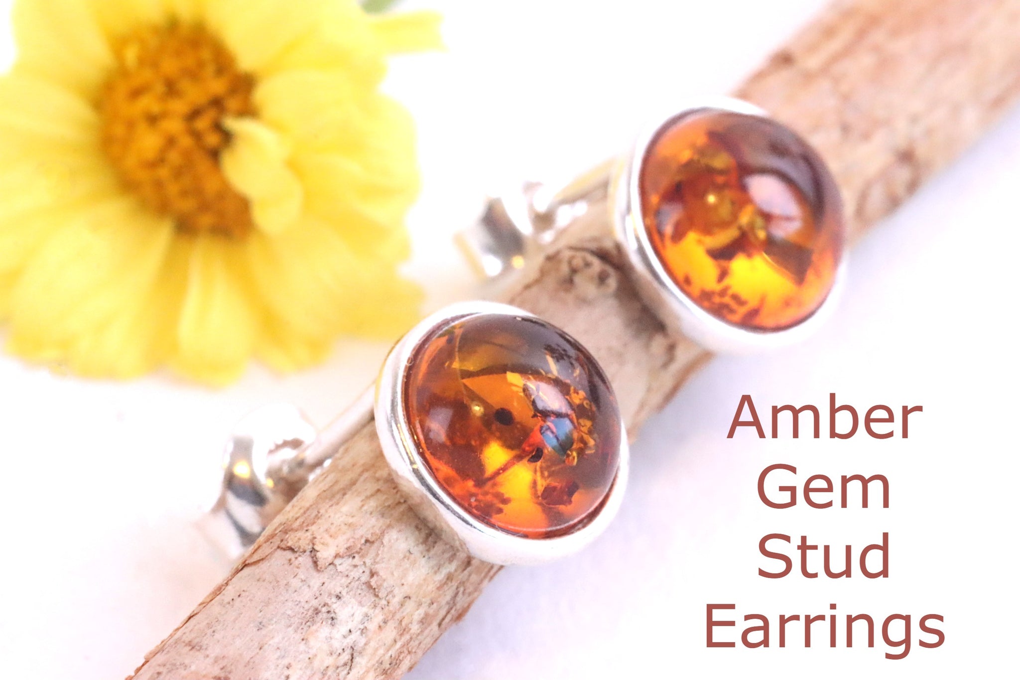 Honey Amber Stud Earrings 925 Sterling Silver