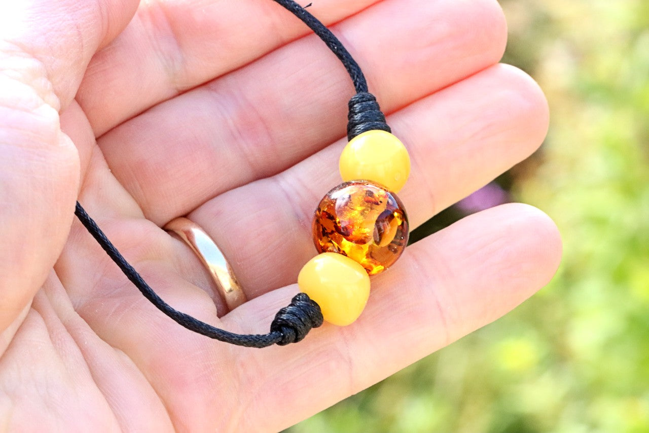Baltic Amber Trio Amulet Necklace