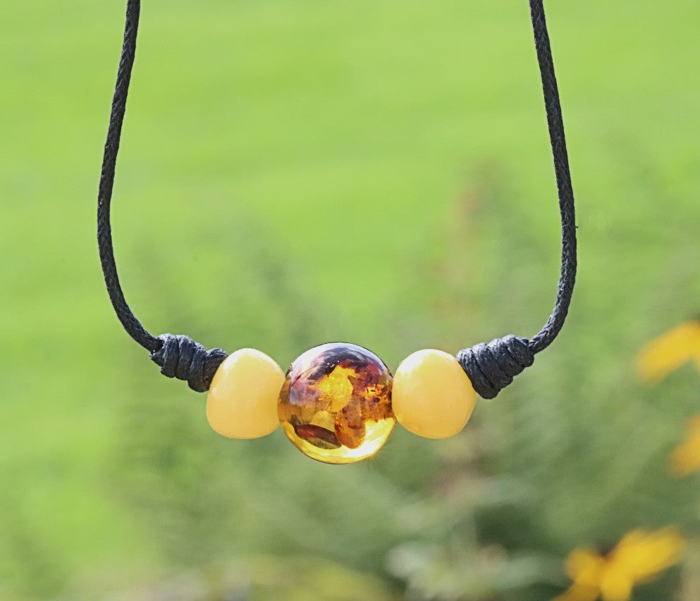 Baltic Amber Trio Amulet Necklace