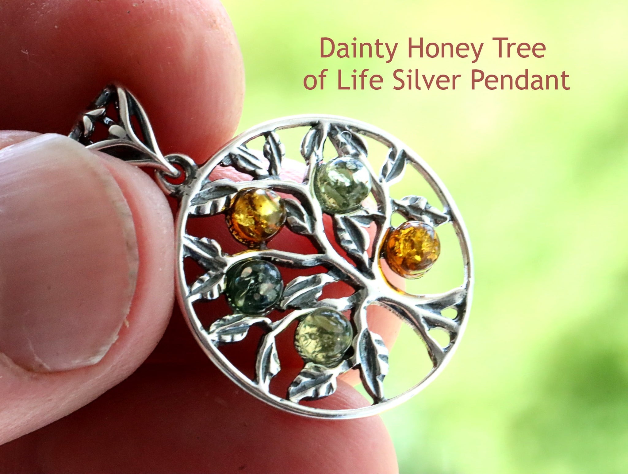 Dainty Mixed Amber Tree of Life Pendant