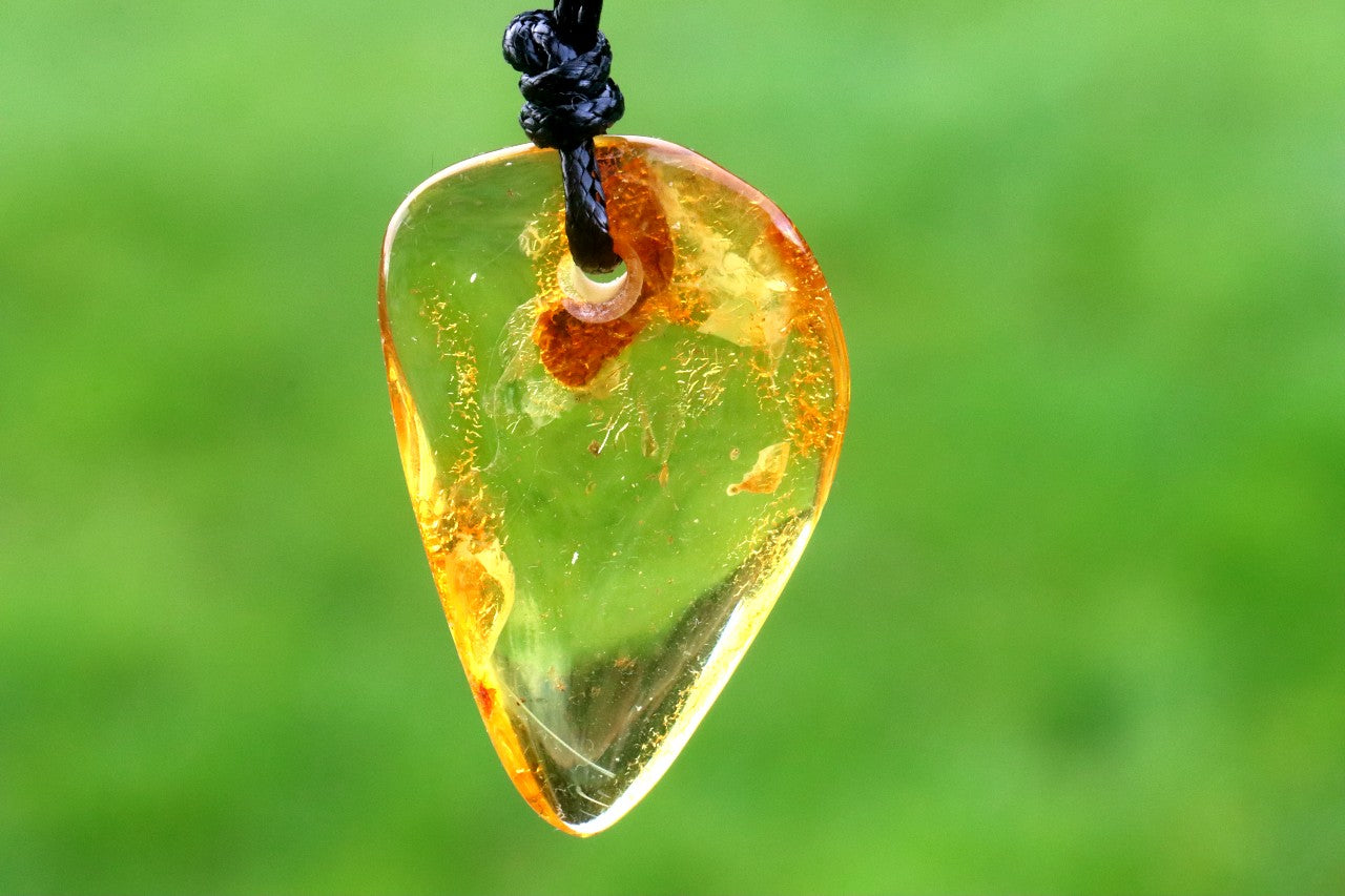 Natural Baltic Amber Amulet Tumbled Gem on Adjustable Cord