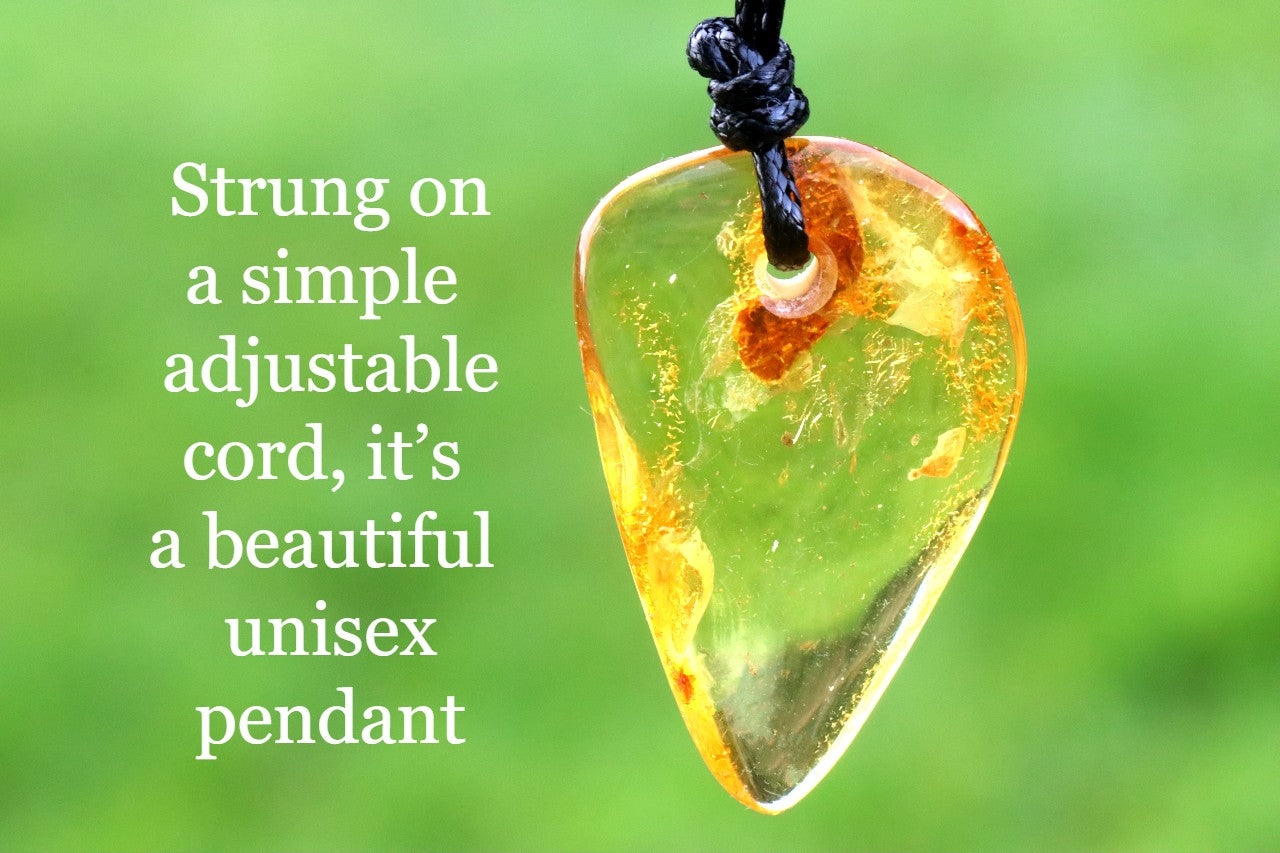 Natural Baltic Amber Amulet Tumbled Gem on Adjustable Cord