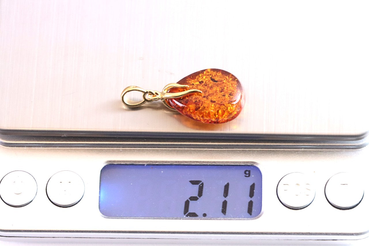 Radiant Baltic Amber Teardrop Pendant on Gold-Plated Silver Christmas Gift