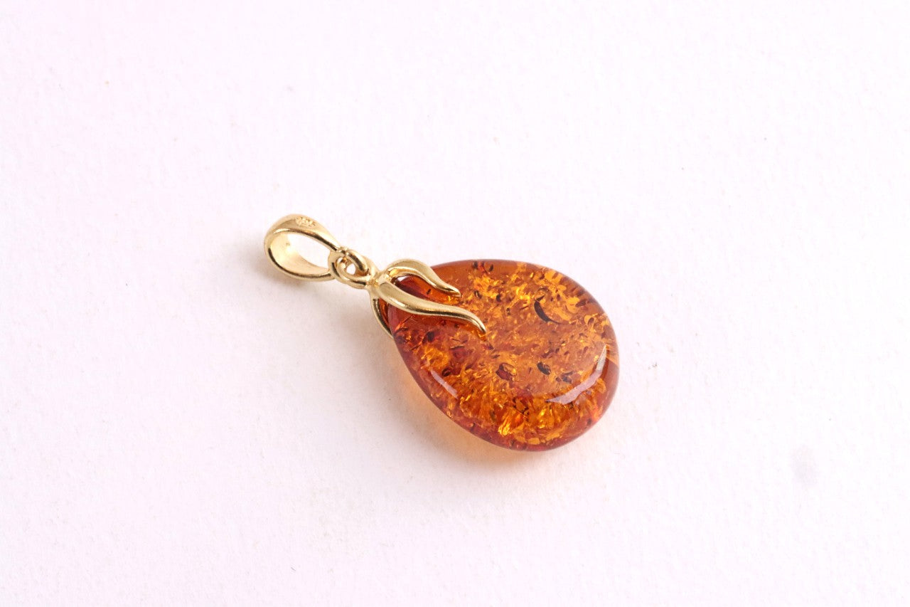 Radiant Baltic Amber Teardrop Pendant on Gold-Plated Silver Christmas Gift