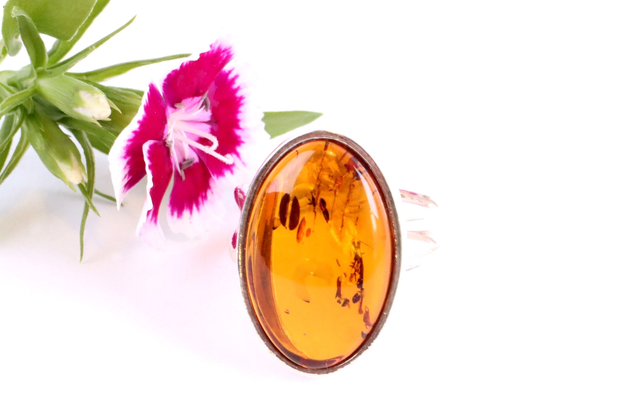 Honey Oval Amber Gemstone Ring