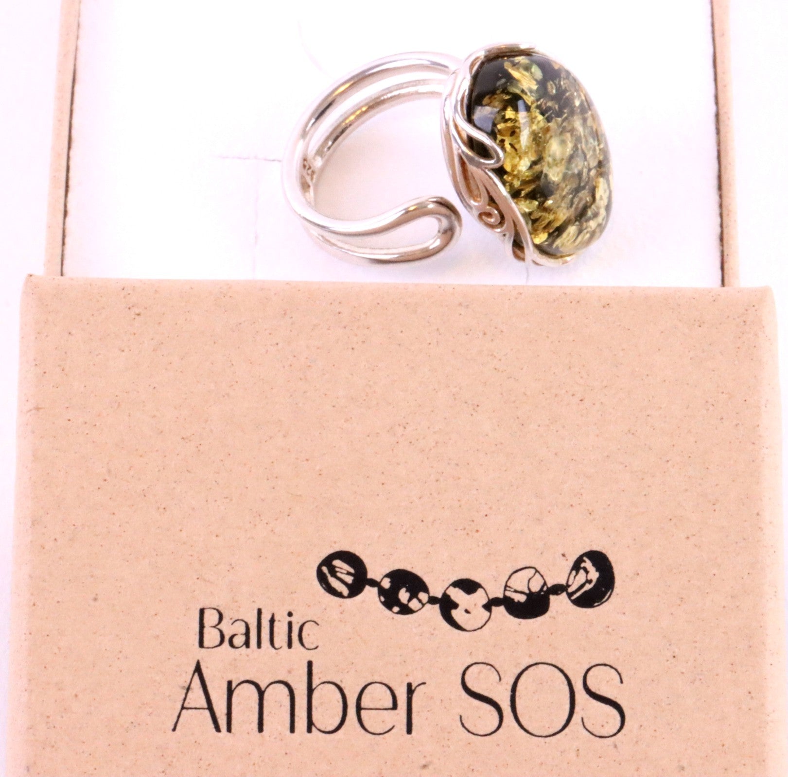 Unique Green Amber Gemstone Ring