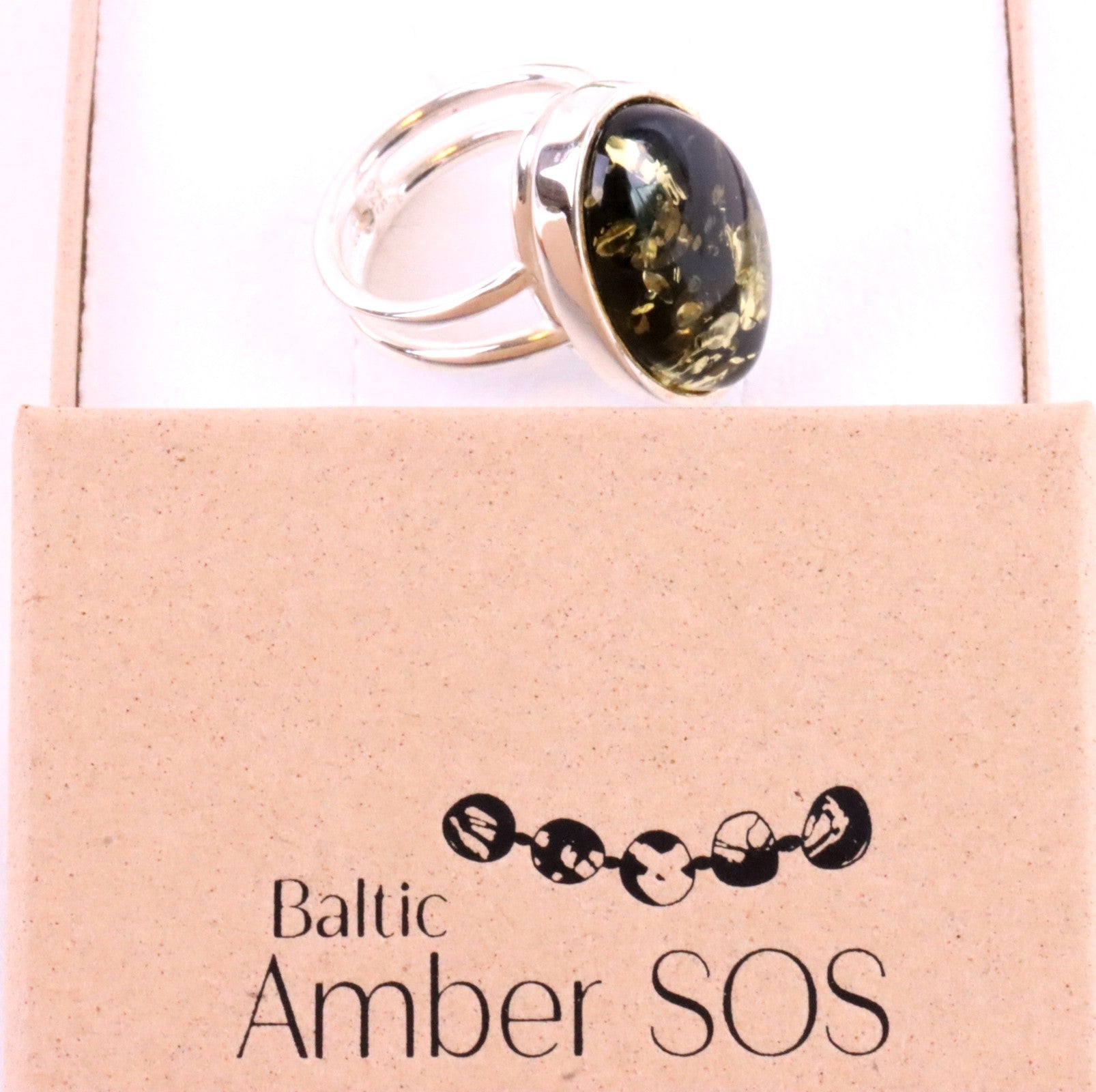 Green Amber and Silver Ring, Free Amber Angel