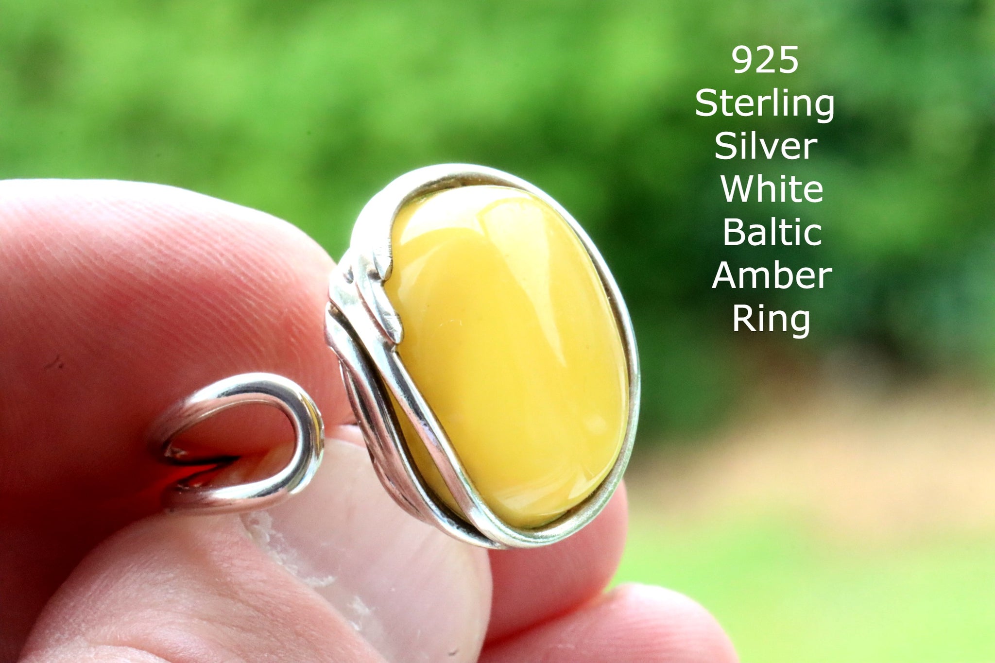 White Baltic Amber Ring with Free Earrings
