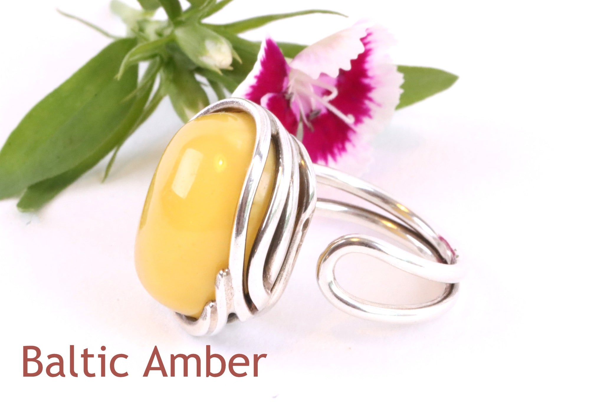 White Baltic Amber Ring with Free Earrings