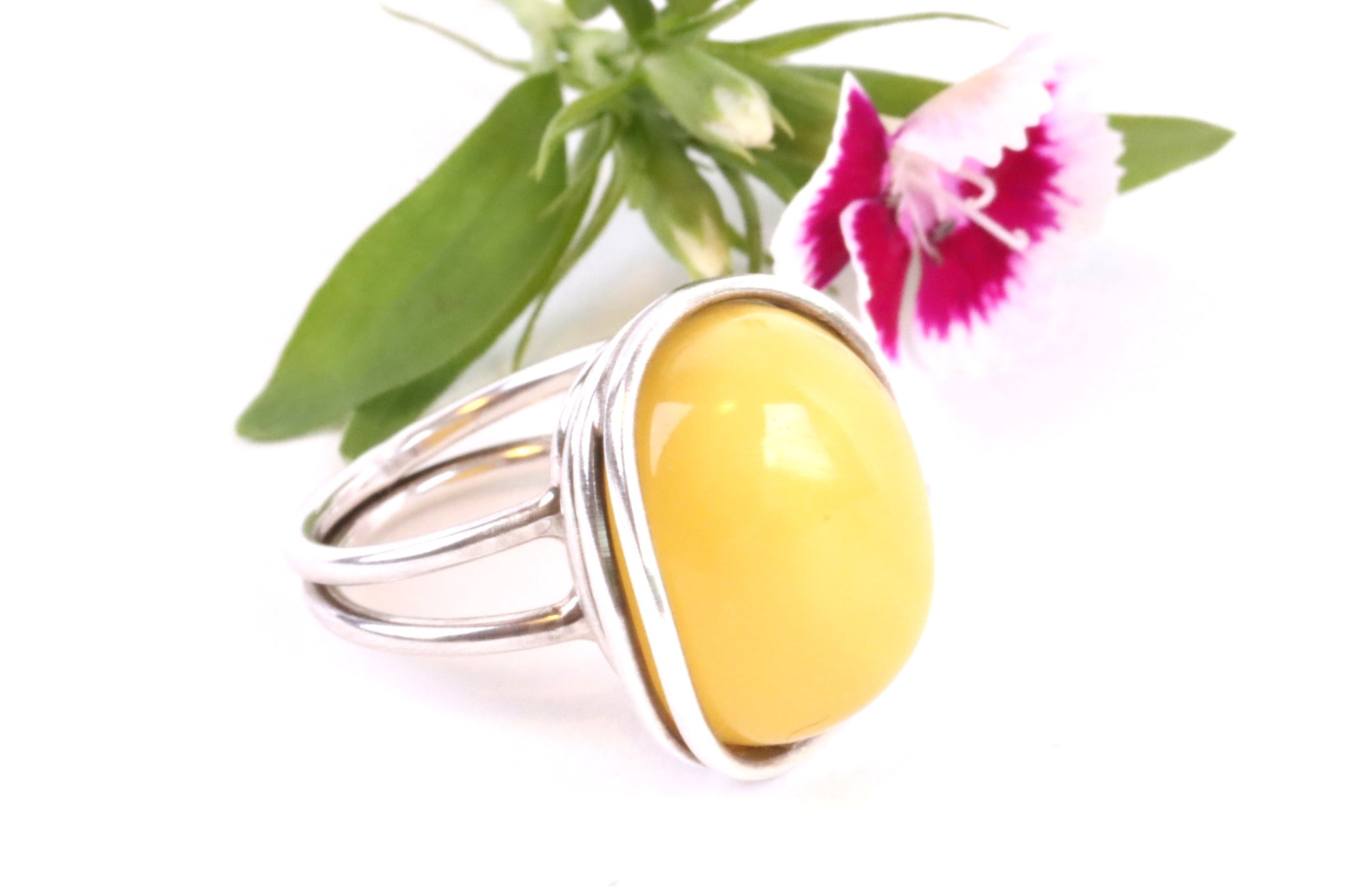 White Amber Ring