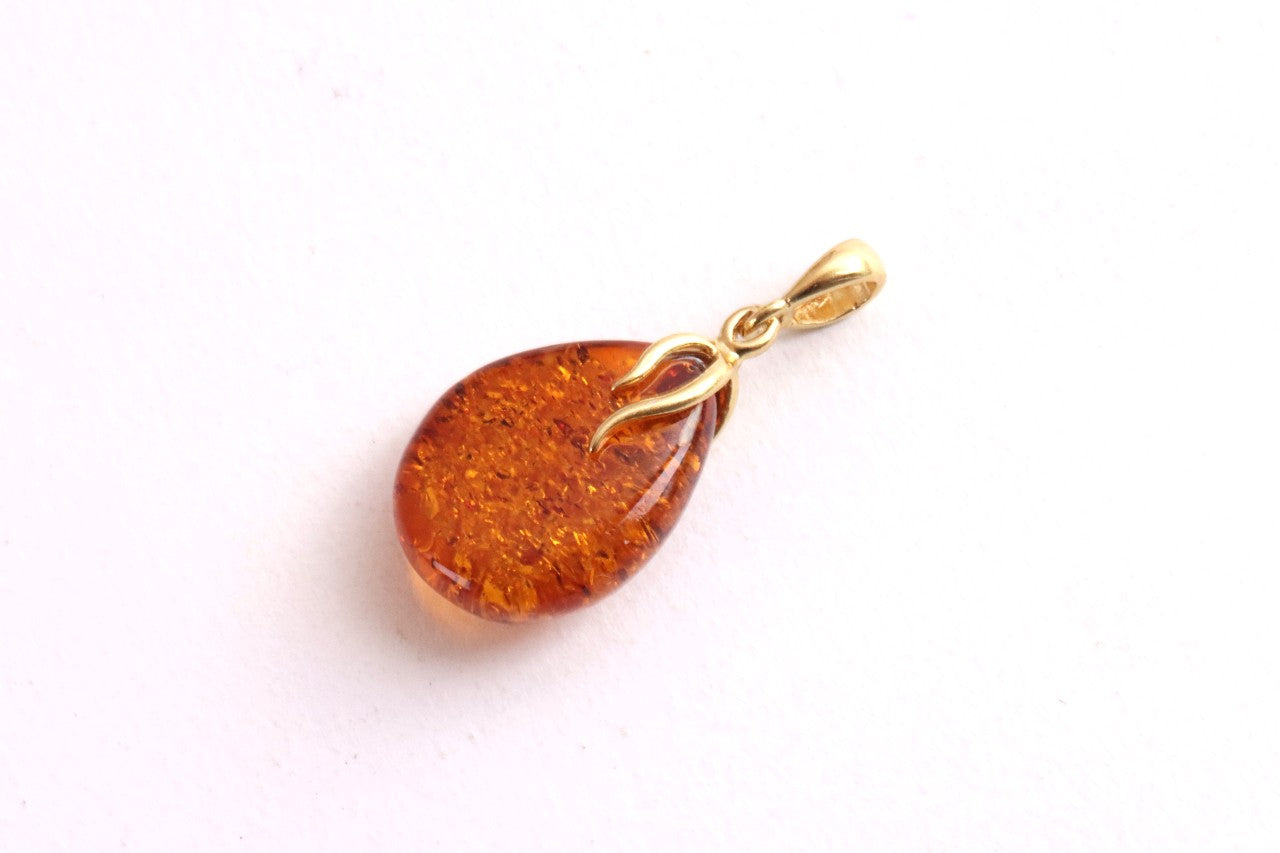 Radiant Baltic Amber Teardrop Pendant on Gold-Plated Silver Christmas Gift
