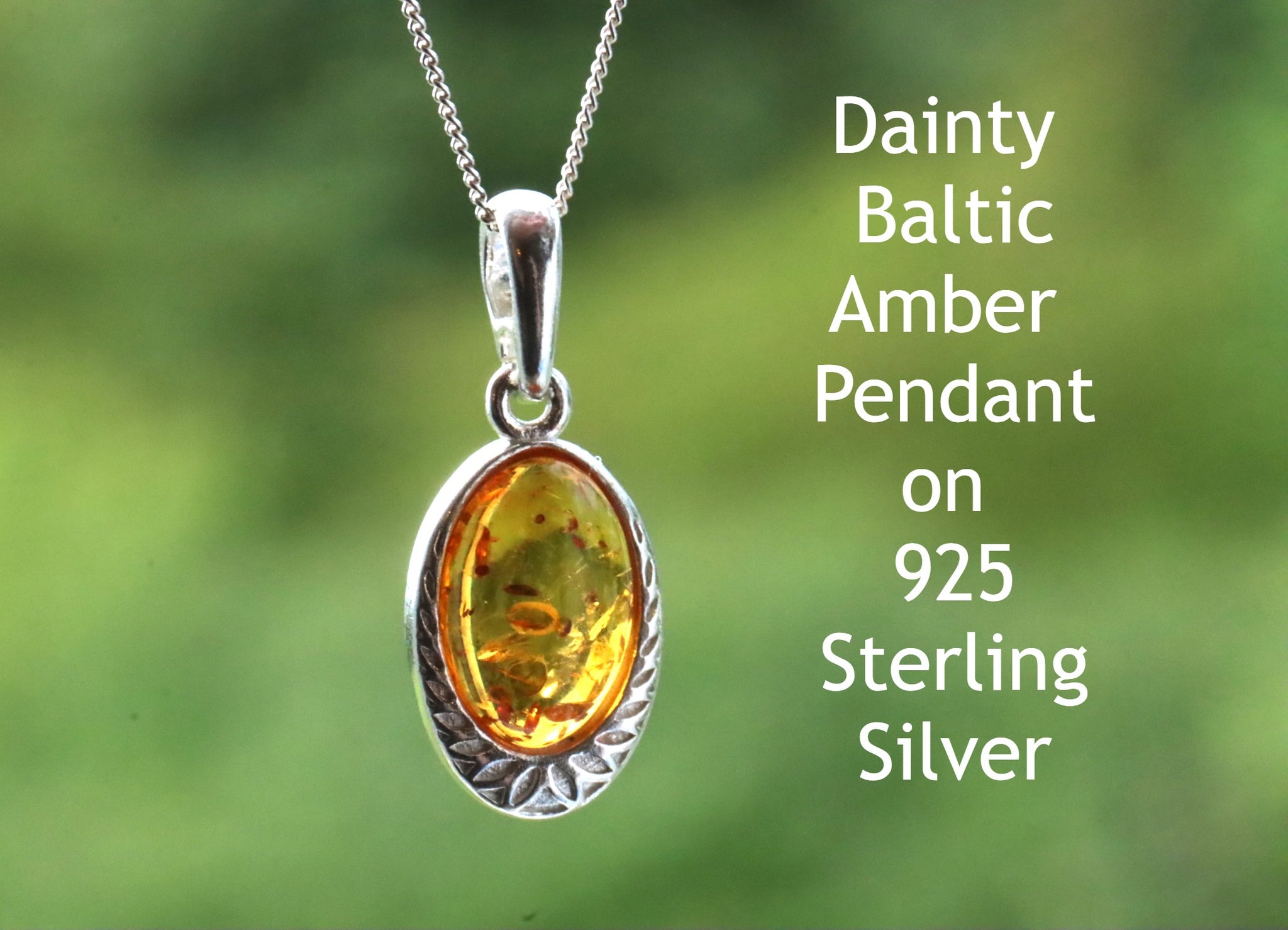 Dainty Amber Pendant Gem on 925 Silver,
