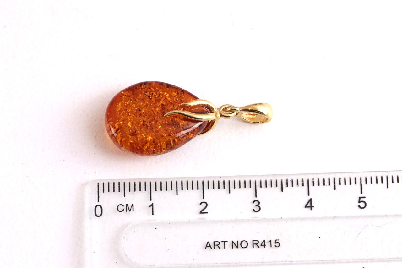 Radiant Baltic Amber Teardrop Pendant on Gold-Plated Silver Christmas Gift
