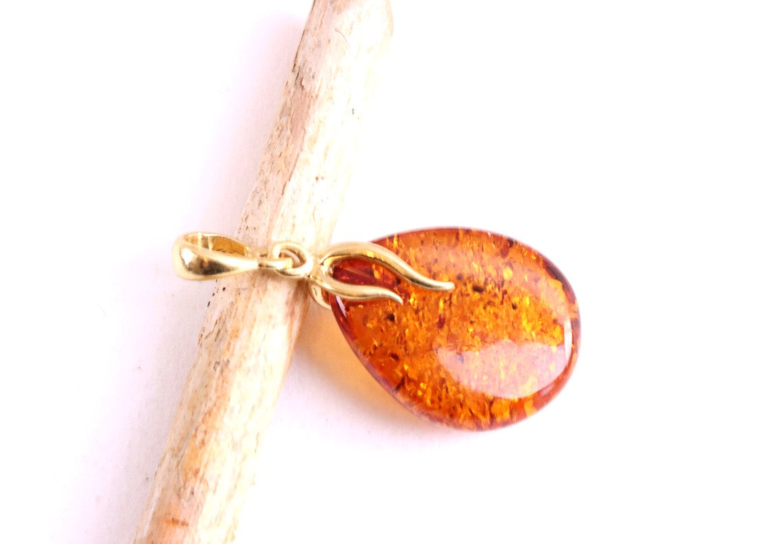 Radiant Baltic Amber Teardrop Pendant on Gold-Plated Silver Christmas Gift