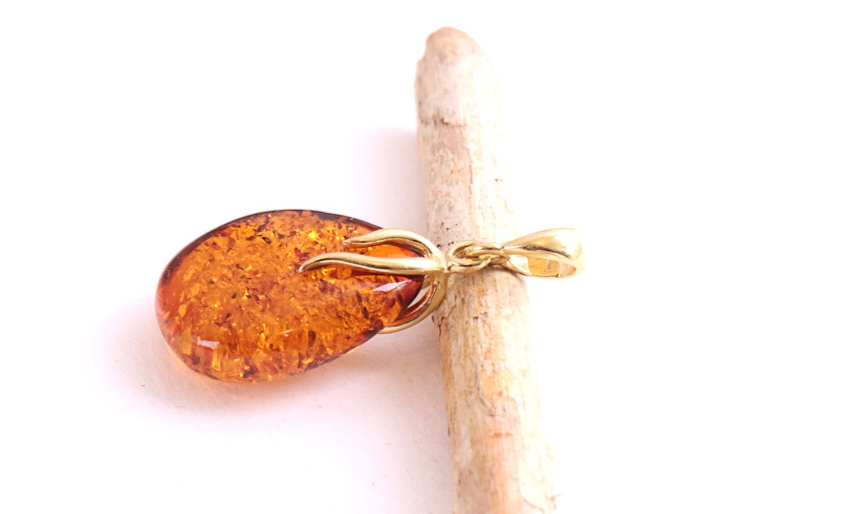 Radiant Baltic Amber Teardrop Pendant on Gold-Plated Silver Christmas Gift