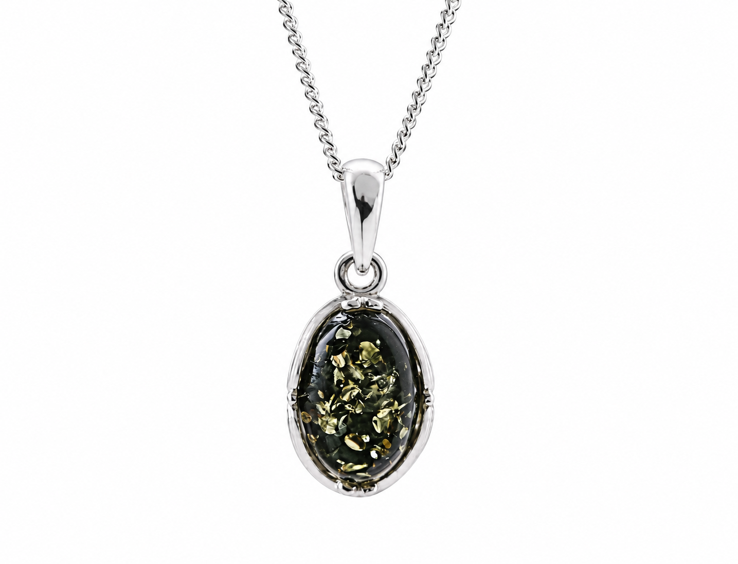 Green Amber Gem on Sterling Silver