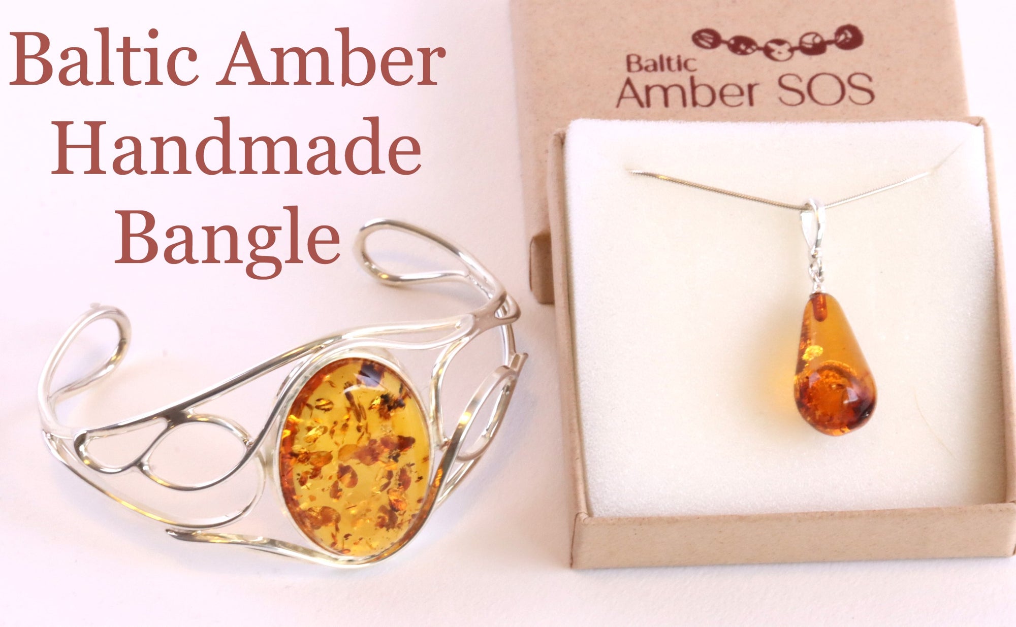 Silver Bangle Honey Amber Gemstone Adjustable Bangle with FREE Pendant