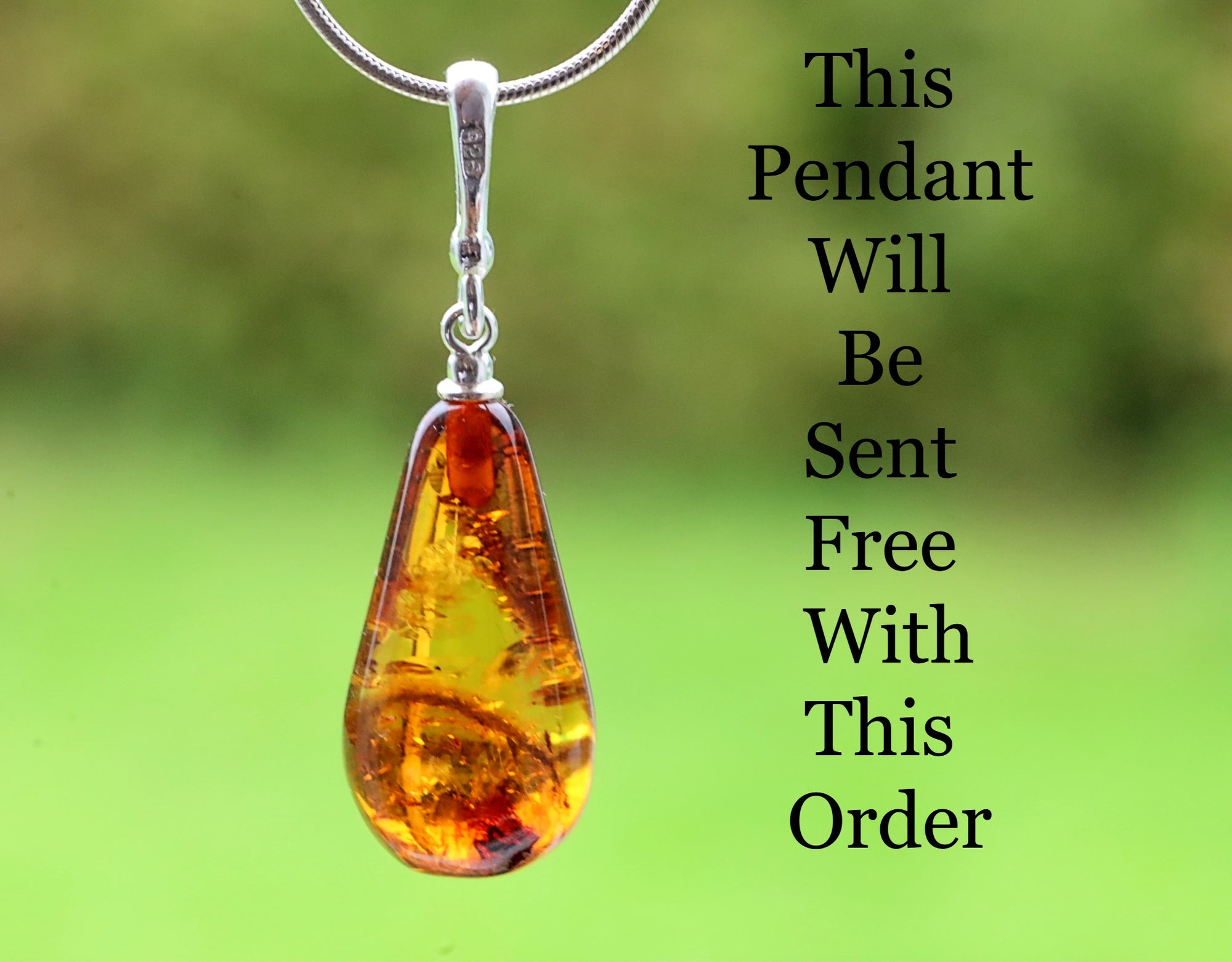 Silver Bangle Honey Amber Gemstone Adjustable Bangle with FREE Pendant