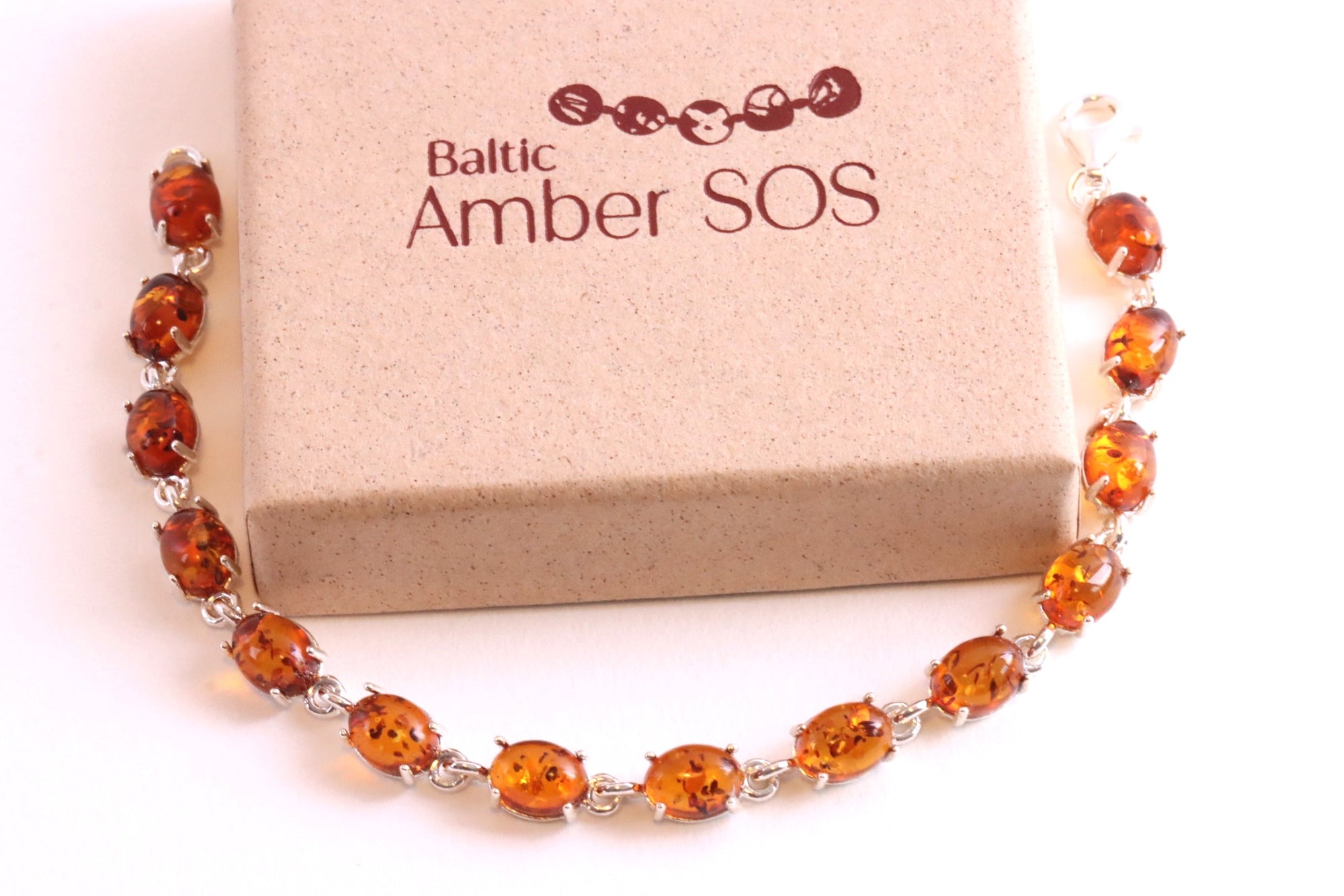 Quality Sterling Silver Links and Amber Gemstones Bangle