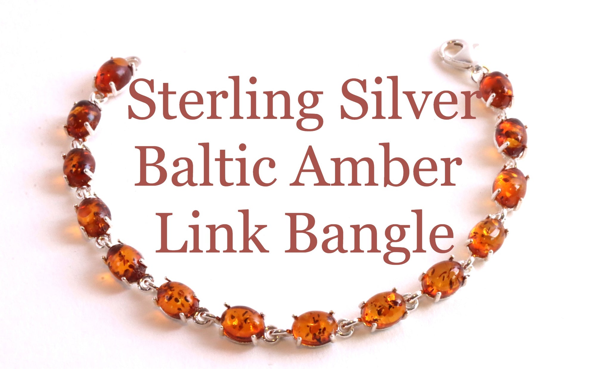 Quality Sterling Silver Links and Amber Gemstones Bangle