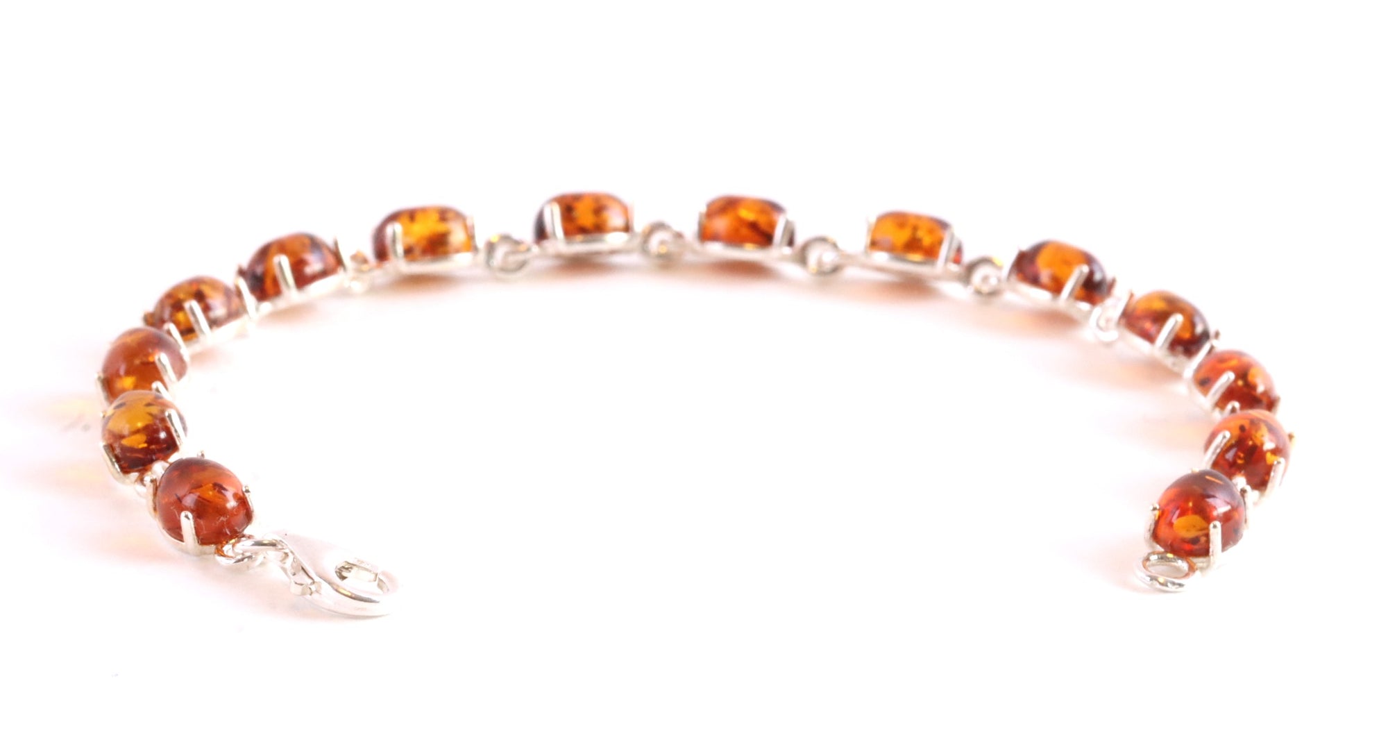 Quality Sterling Silver Links and Amber Gemstones Bangle