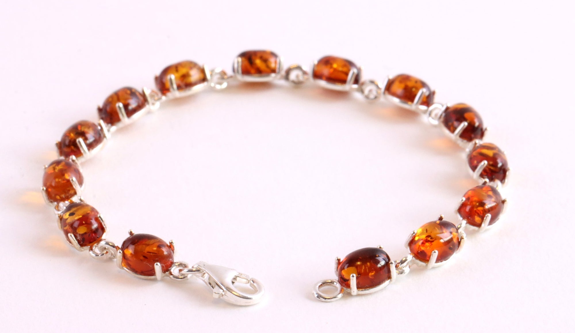 Quality Sterling Silver Links and Amber Gemstones Bangle