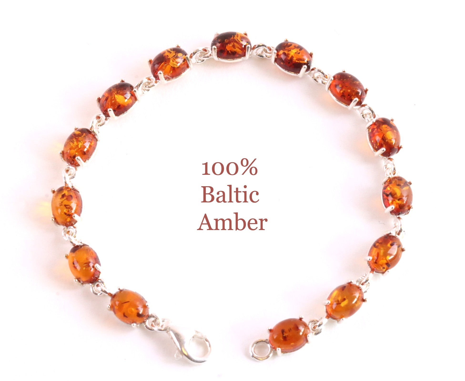 Quality Sterling Silver Links and Amber Gemstones Bangle