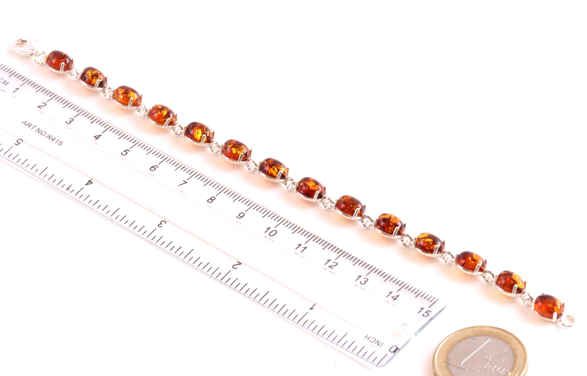 Quality Sterling Silver Links and Amber Gemstones Bangle