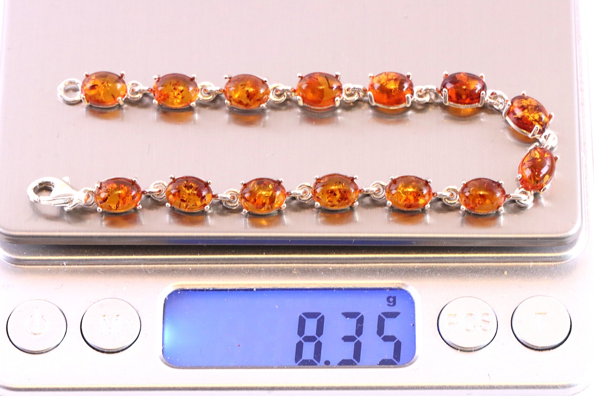 Quality Sterling Silver Links and Amber Gemstones Bangle