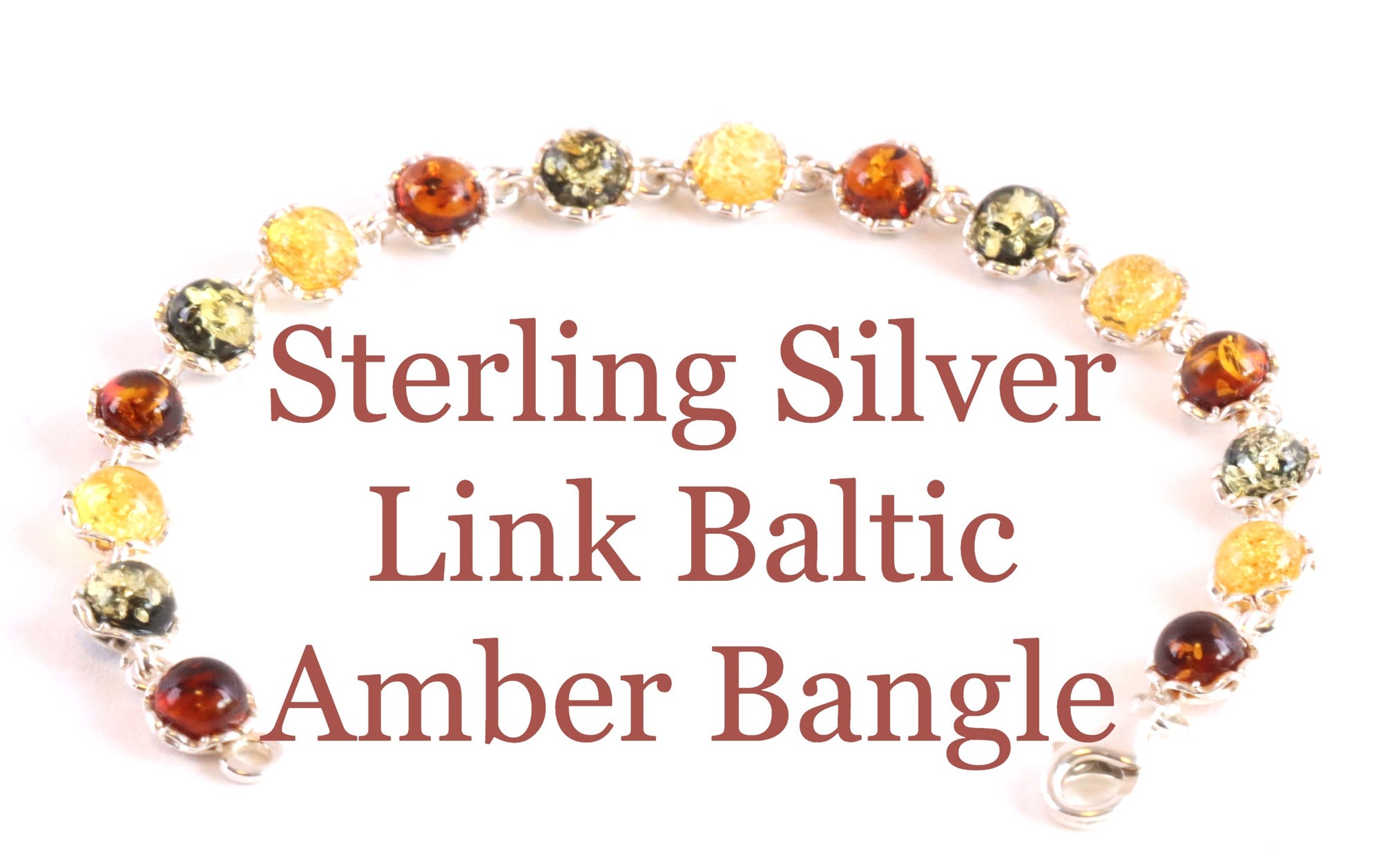 Sterling Silver Link Baltic Amber Bangle