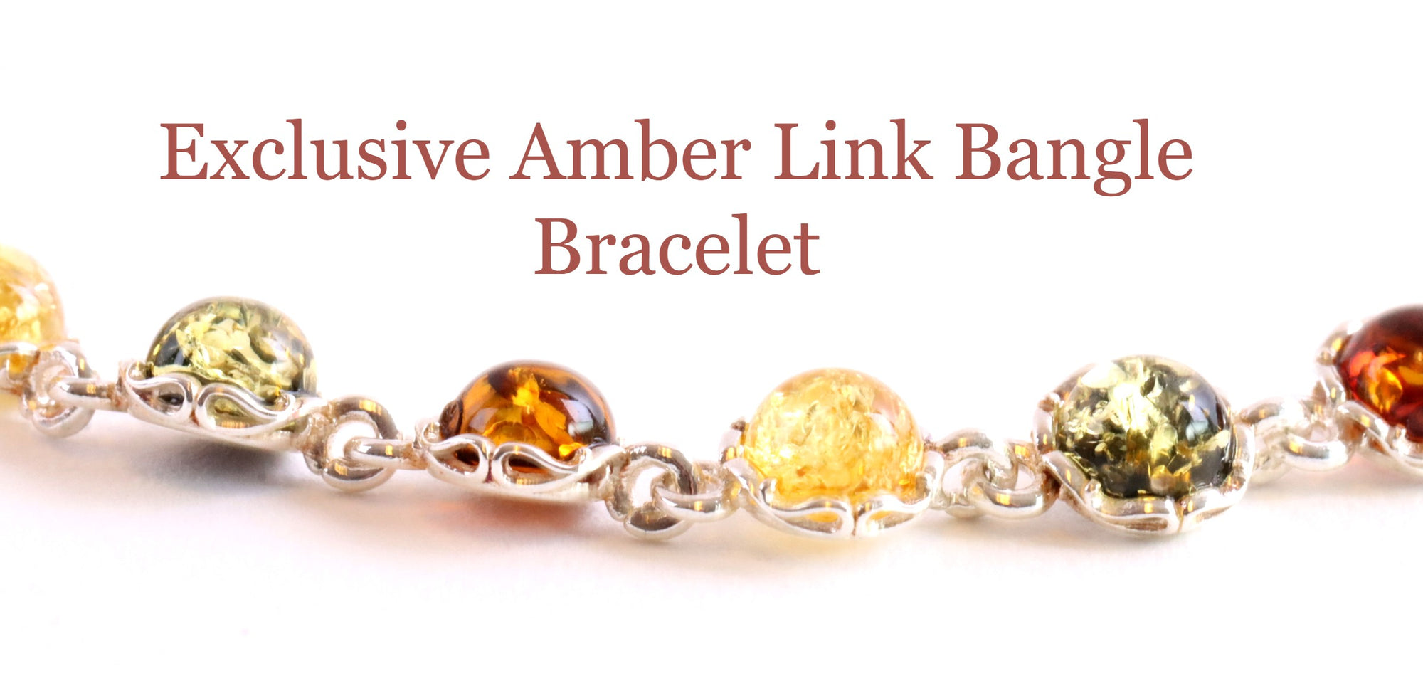 Sterling Silver Link Baltic Amber Bangle