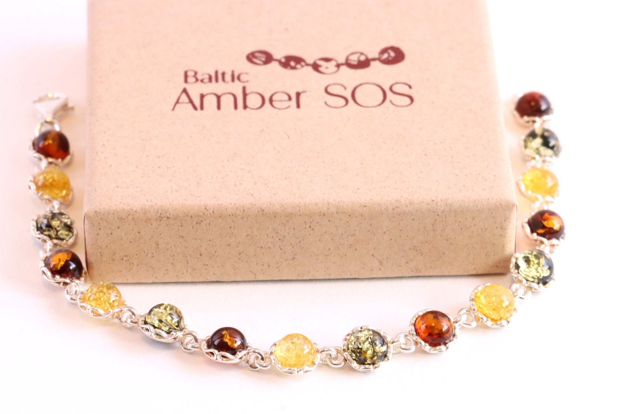 Sterling Silver Link Baltic Amber Bangle