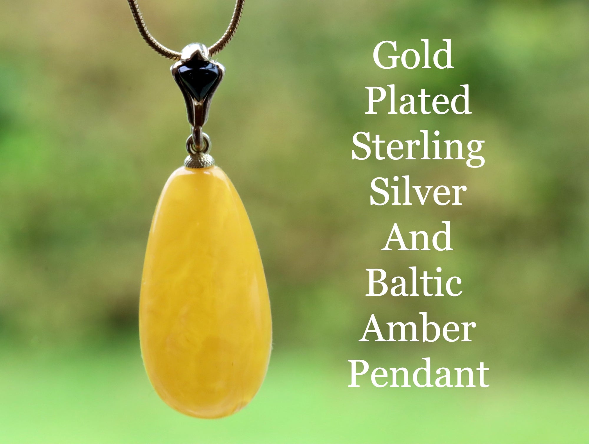 Only One Available Amber Pendant on Gold Plated Silver