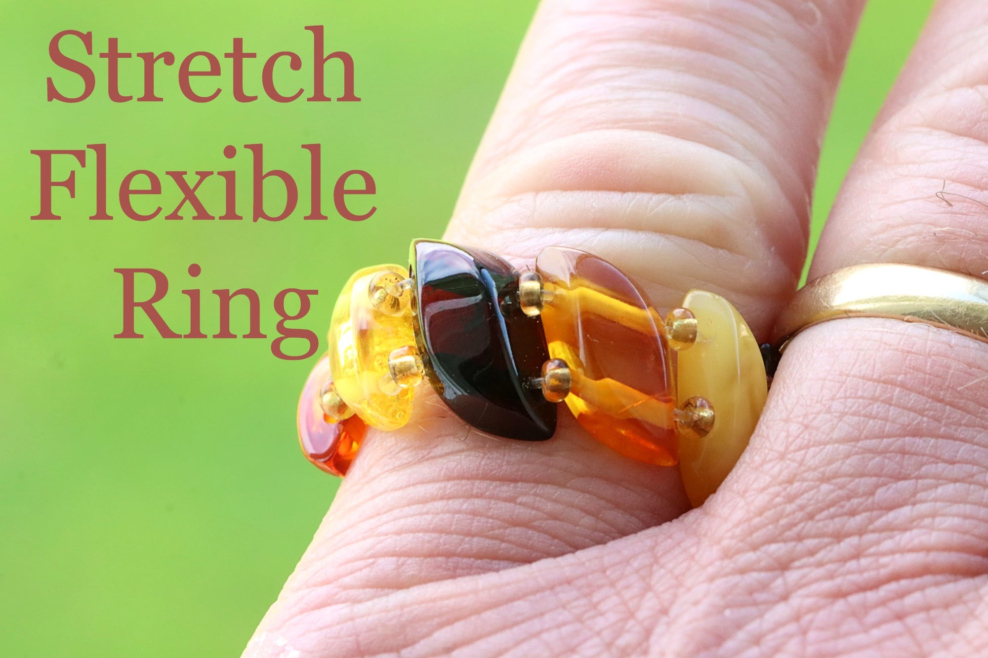 Diagonal Elasticated Amber Ring