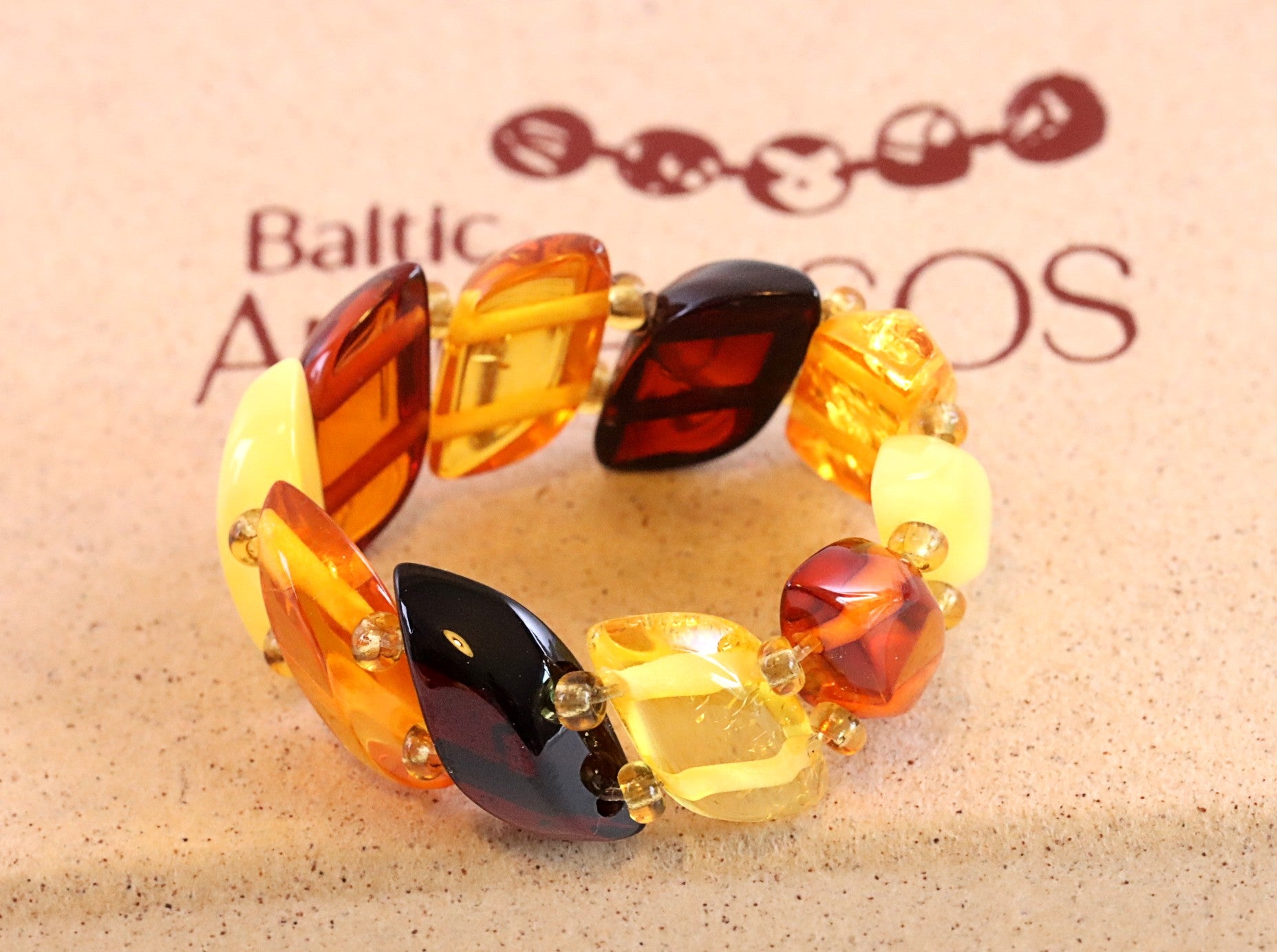 Diagonal Elasticated Amber Ring