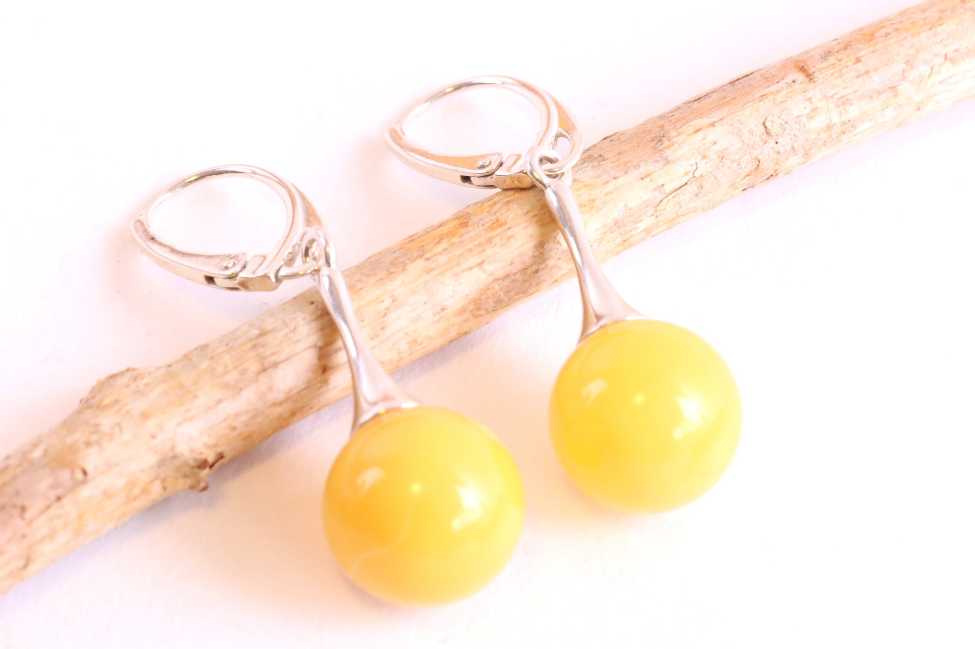 Warm White Amber Silver Earrings