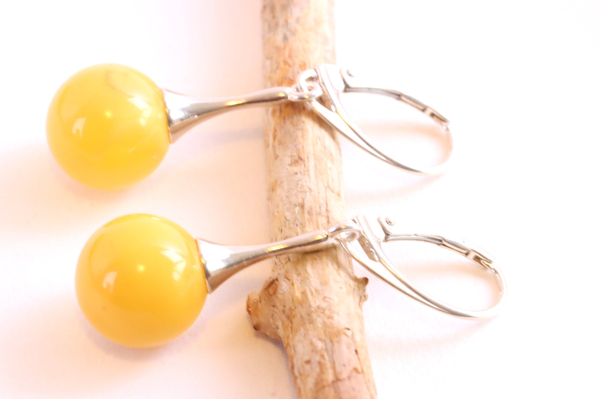 Warm White Amber Silver Earrings