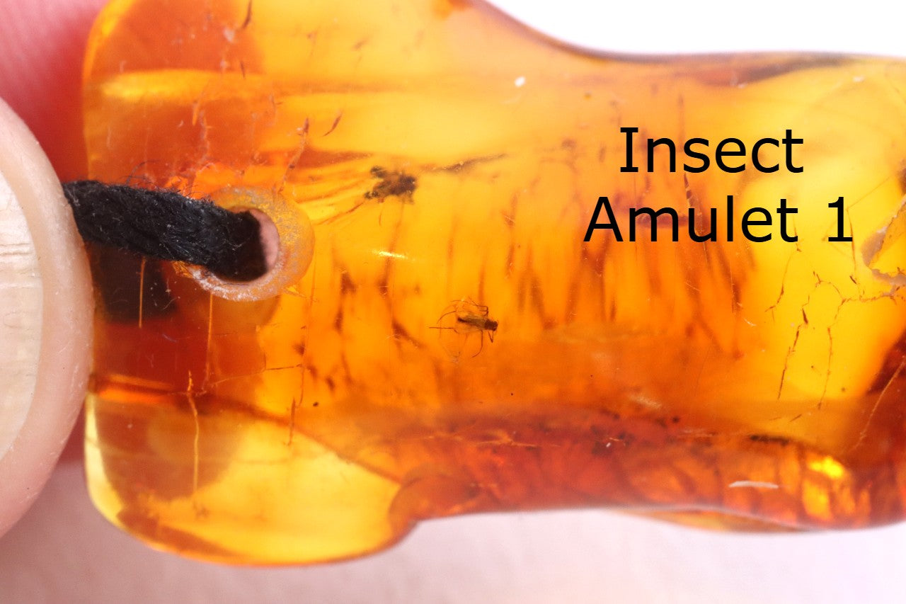 Special Offer – 2 Amber Amulet Pendants with Insect Inclusions