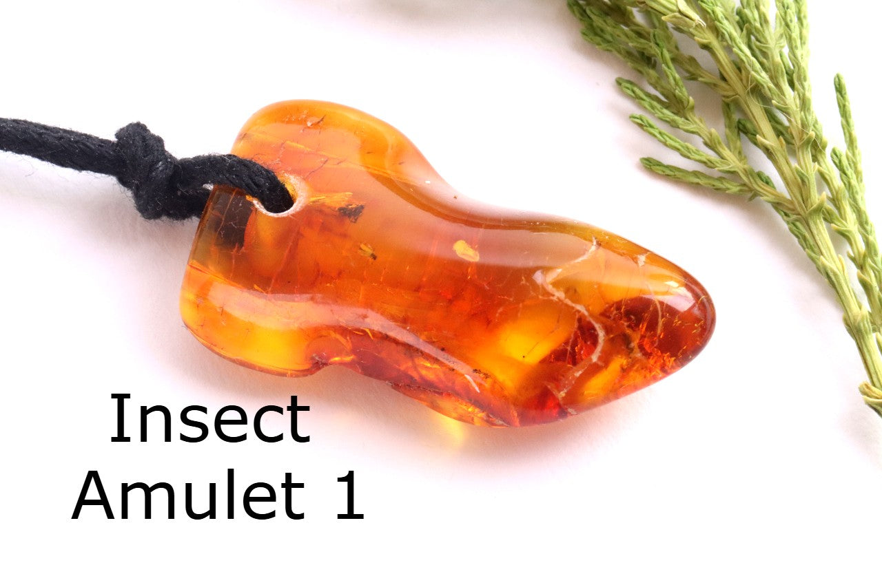 Special Offer – 2 Amber Amulet Pendants with Insect Inclusions